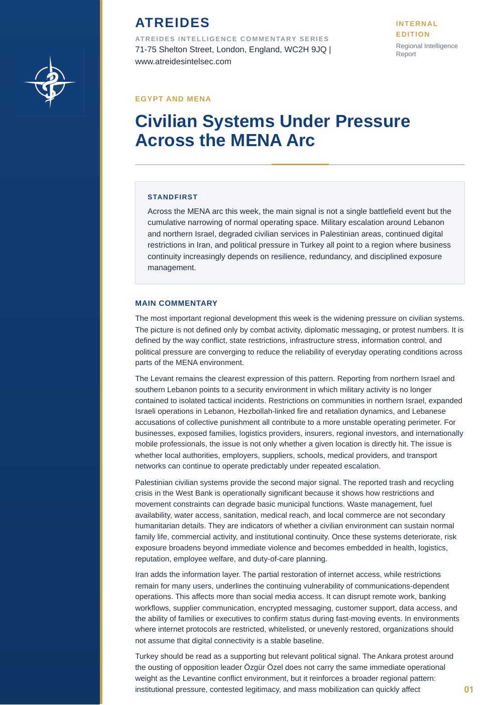 First page of Civilian Systems Under Pressure Across the MENA Arc