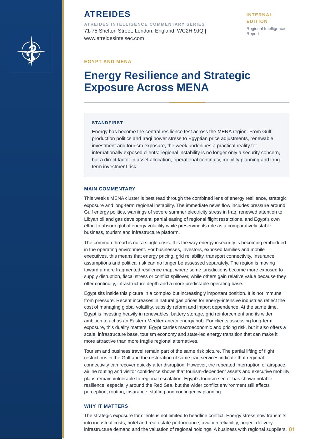 First page of Energy Resilience and Strategic Exposure Across MENA
