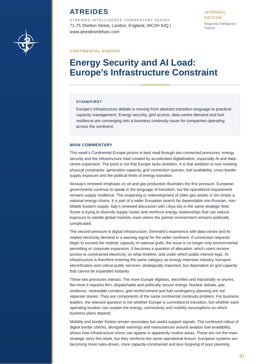 First page of Energy Security and AI Load: Europe’s Infrastructure Constraint