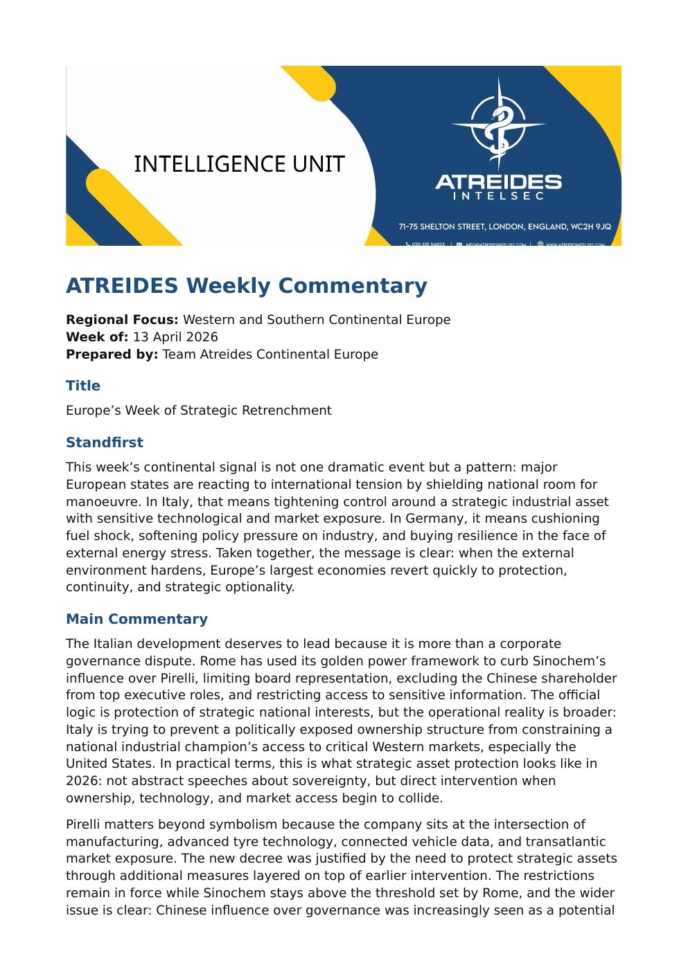 First page of Europe’s Week of Strategic Retrenchment