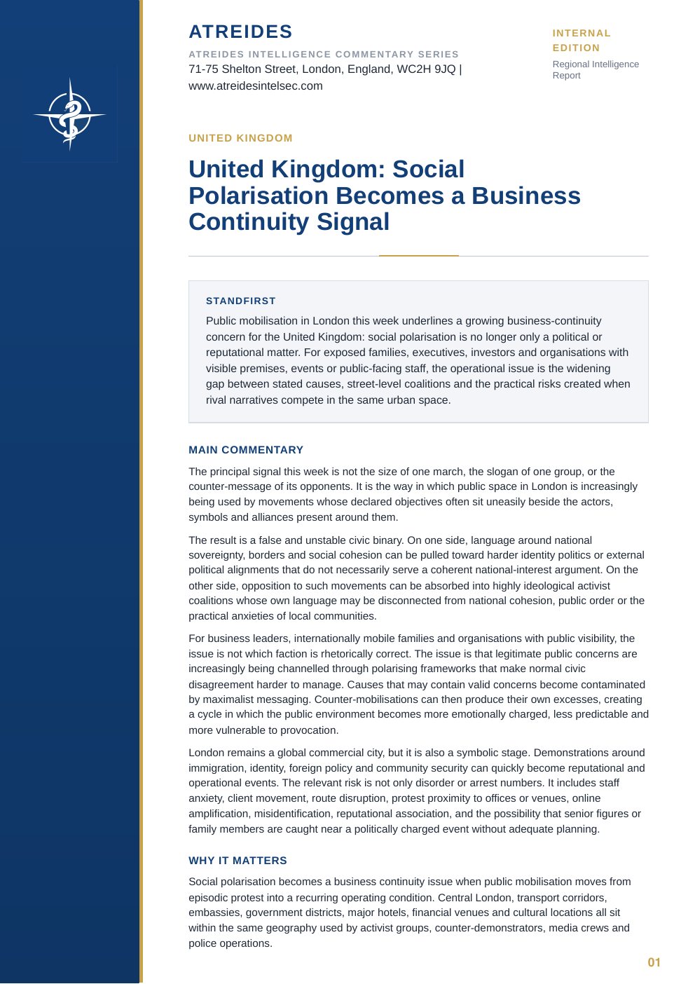First page of United Kingdom: Social Polarisation Becomes a Business Continuity Signal