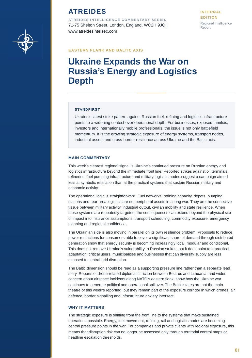 First page of Ukraine Expands the War on Russia’s Energy and Logistics Depth