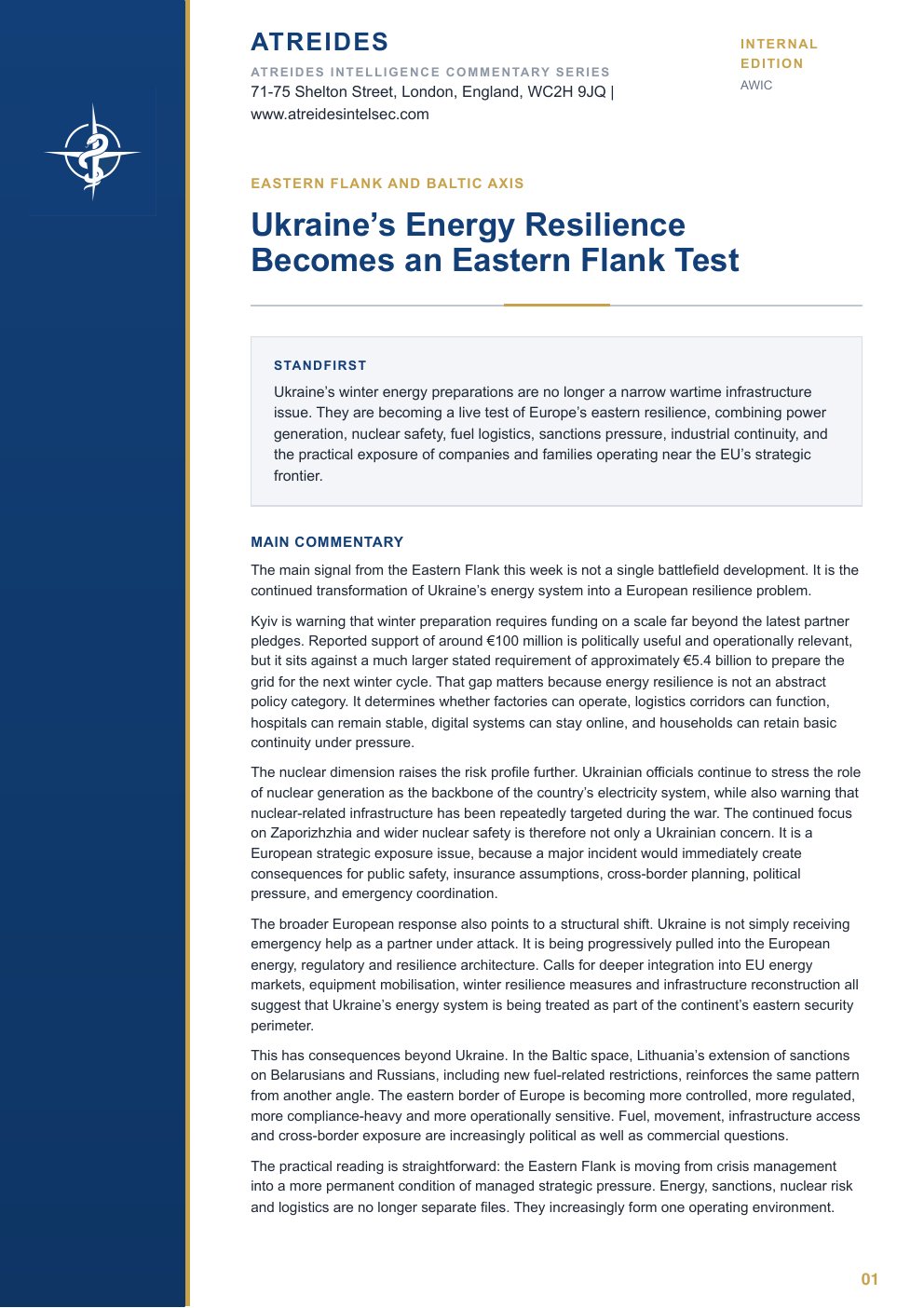 First page of Ukraine’s Energy Resilience Becomes an Eastern Flank Test